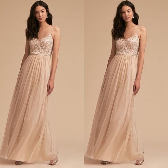 BHLDN Dresses & Skirts - BHLDN Beige Maxi Dress with Embellished Bodice